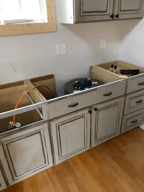 MSH 20190528 indoors construction WIP kitchen close up shot counters plumbing PX min