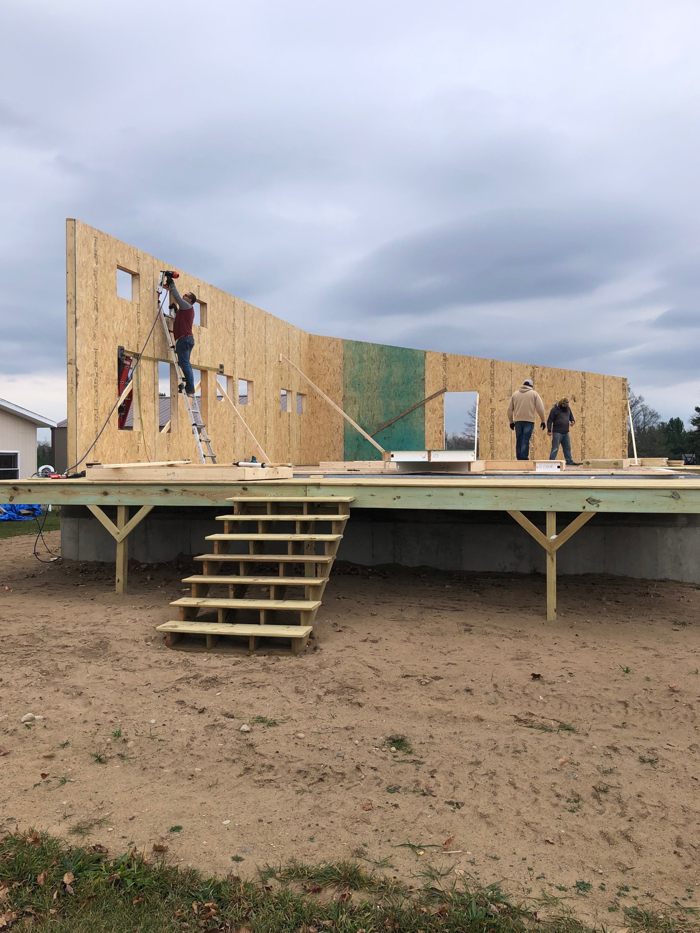 Two Installed walls connecting at the back corner of the Michigan Modern Customer Build