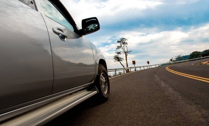 Back view of pickup truck on the highway