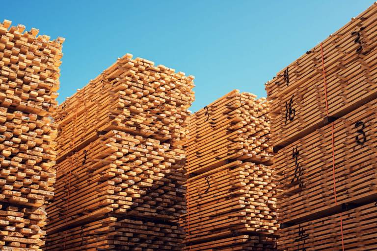 Stacks of lumber for home building