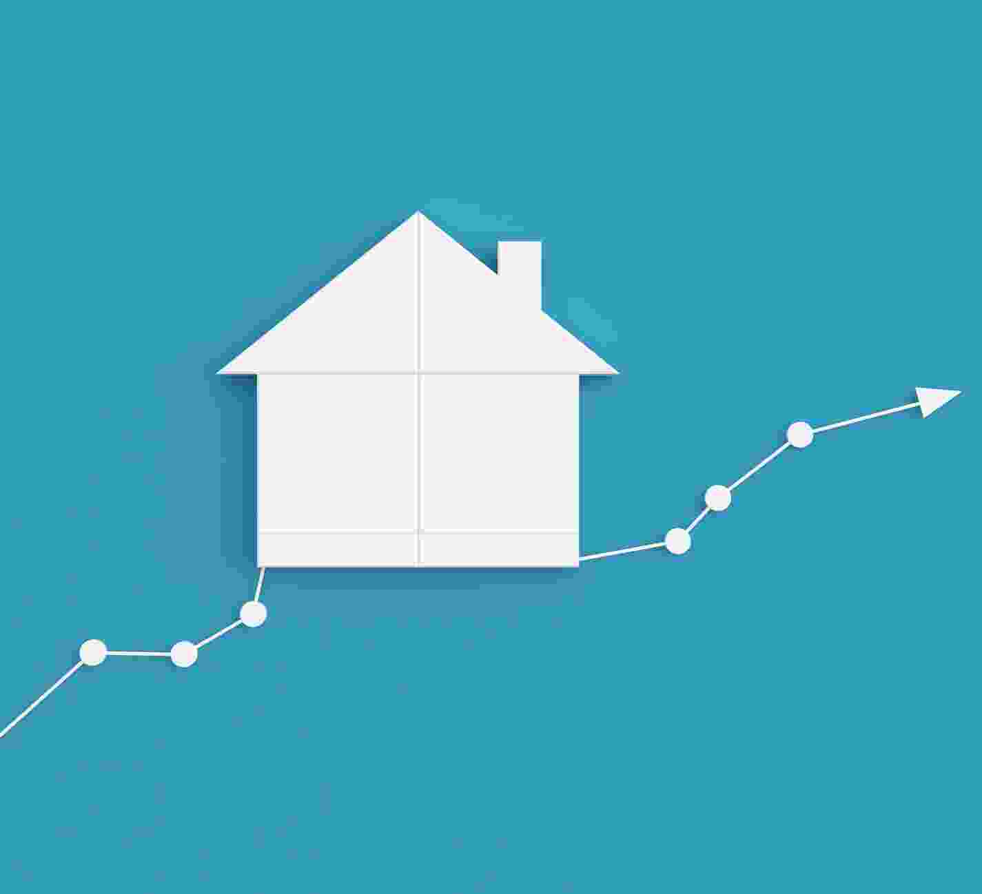 real estate icon with an upward‑trending line graph representing long‑term ADU property value growth