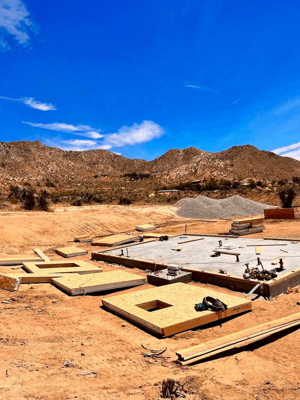 Modern model ready for construction on slab foundation in california desert