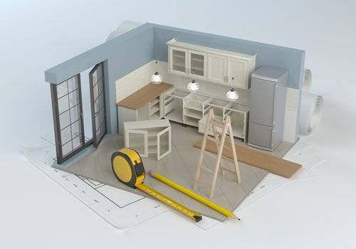 3d illustration of home design build project planning