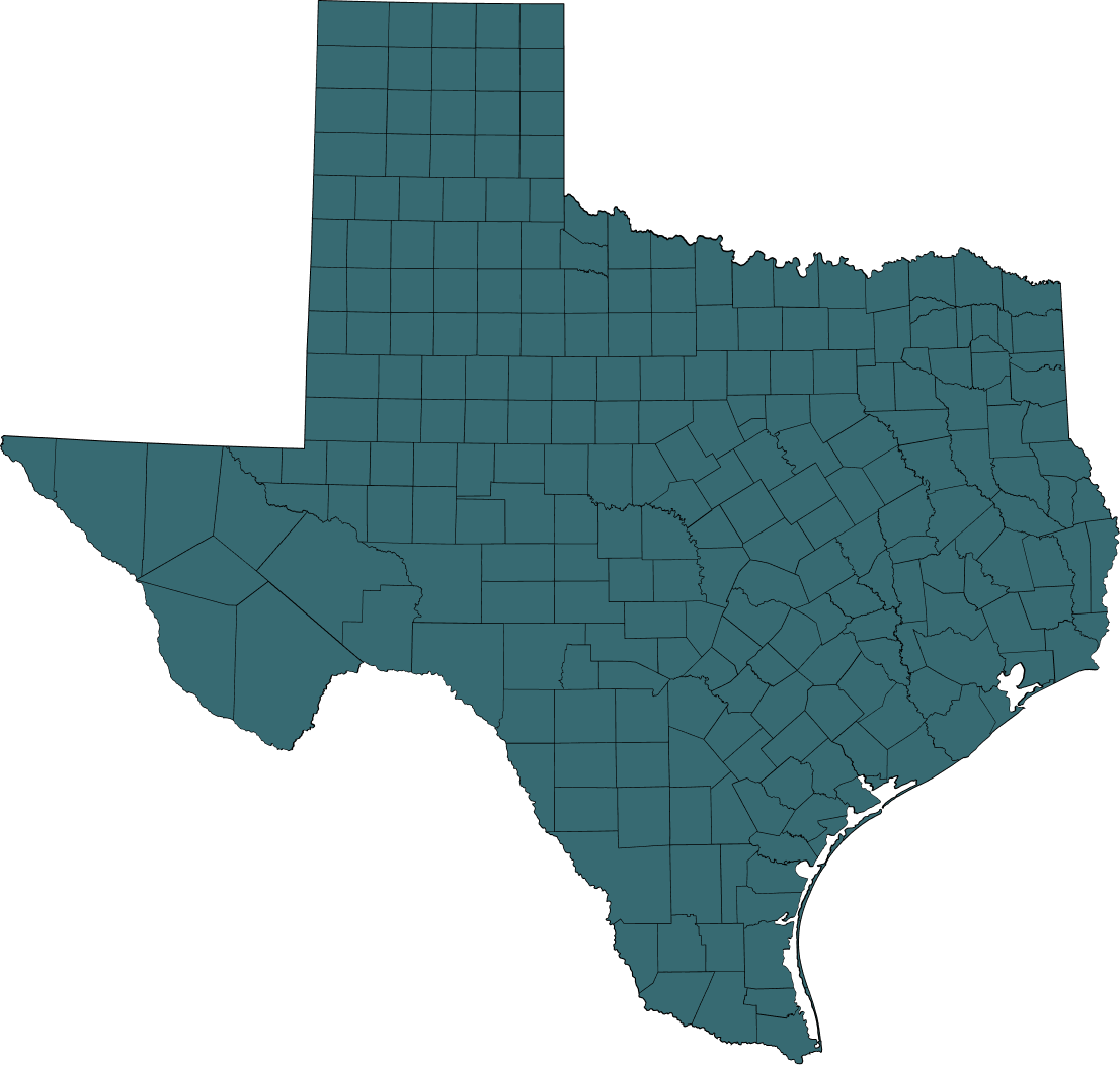 texas map with location markers of customer builds