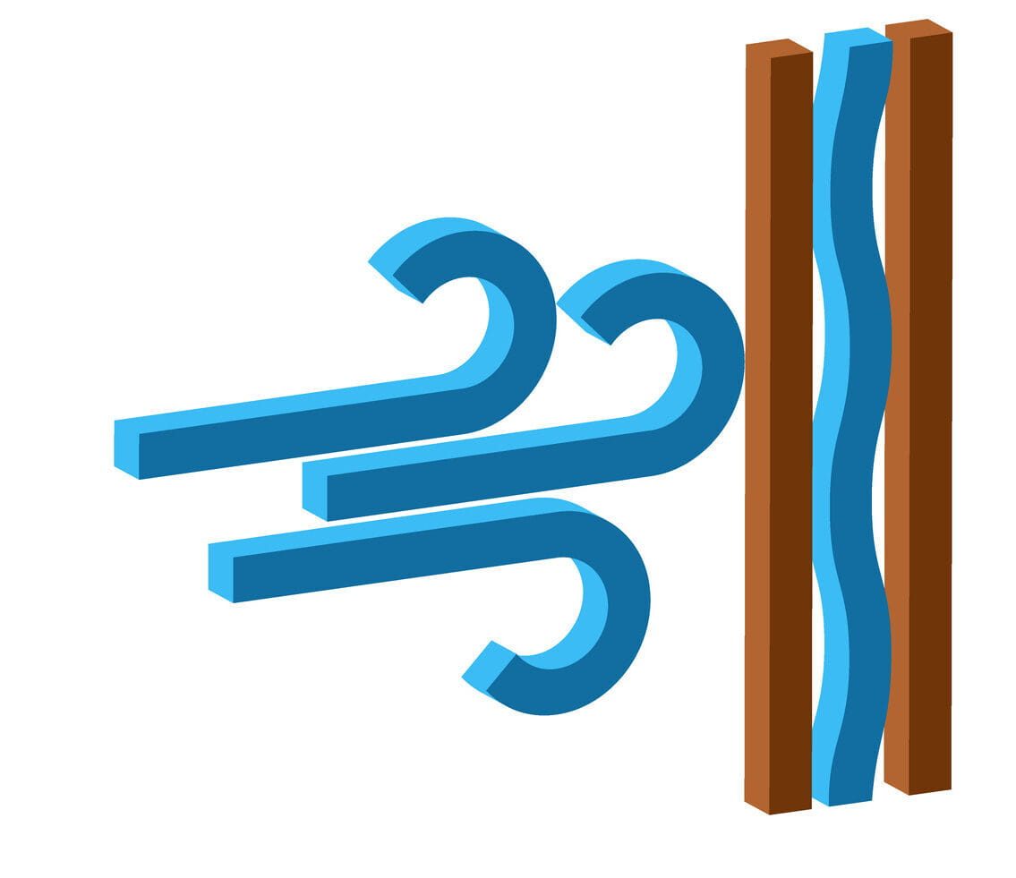 isometric icon of a wind barrier layer blocking airflow.