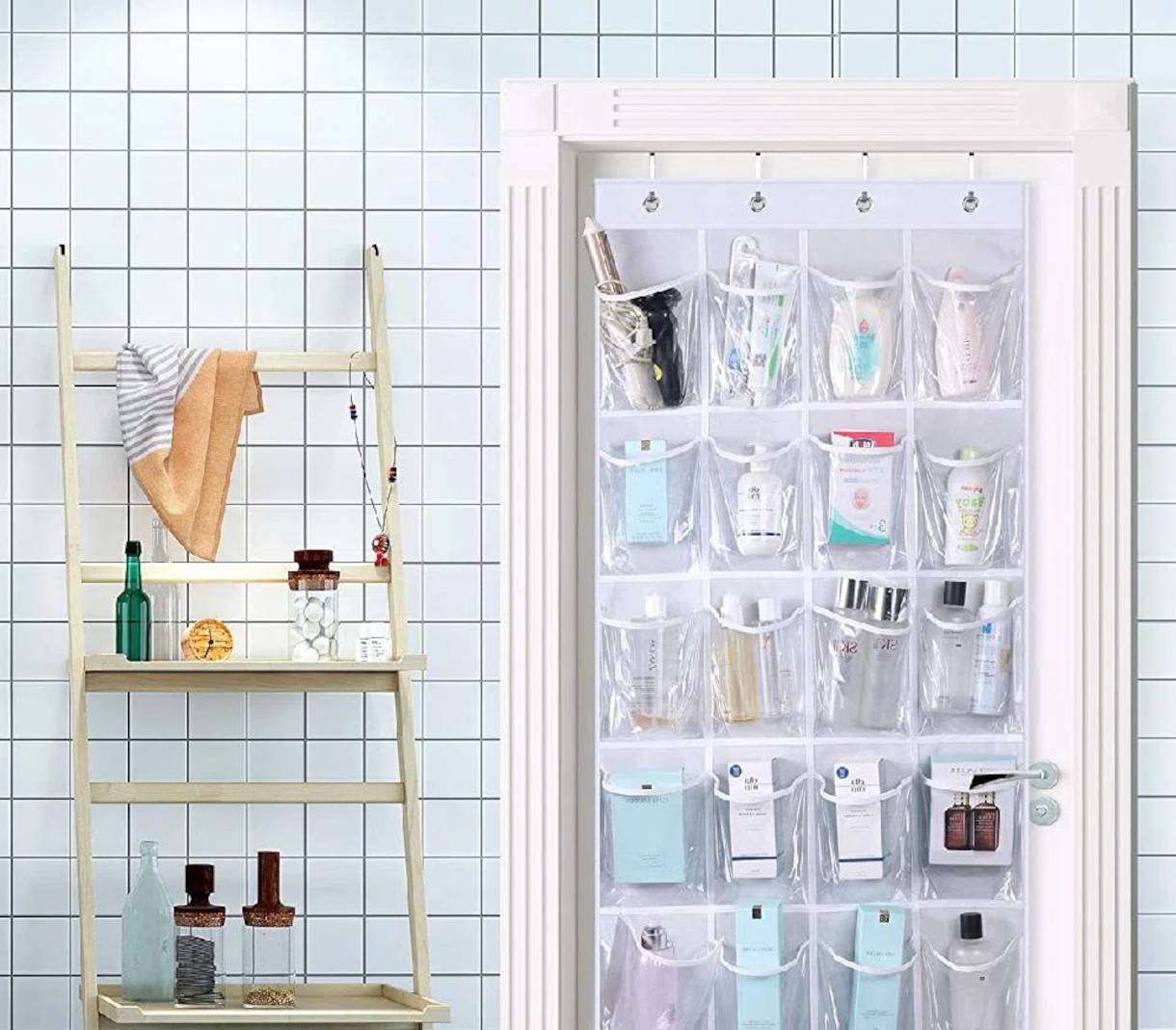 Photo of a shoe organizer used as a shower caddy