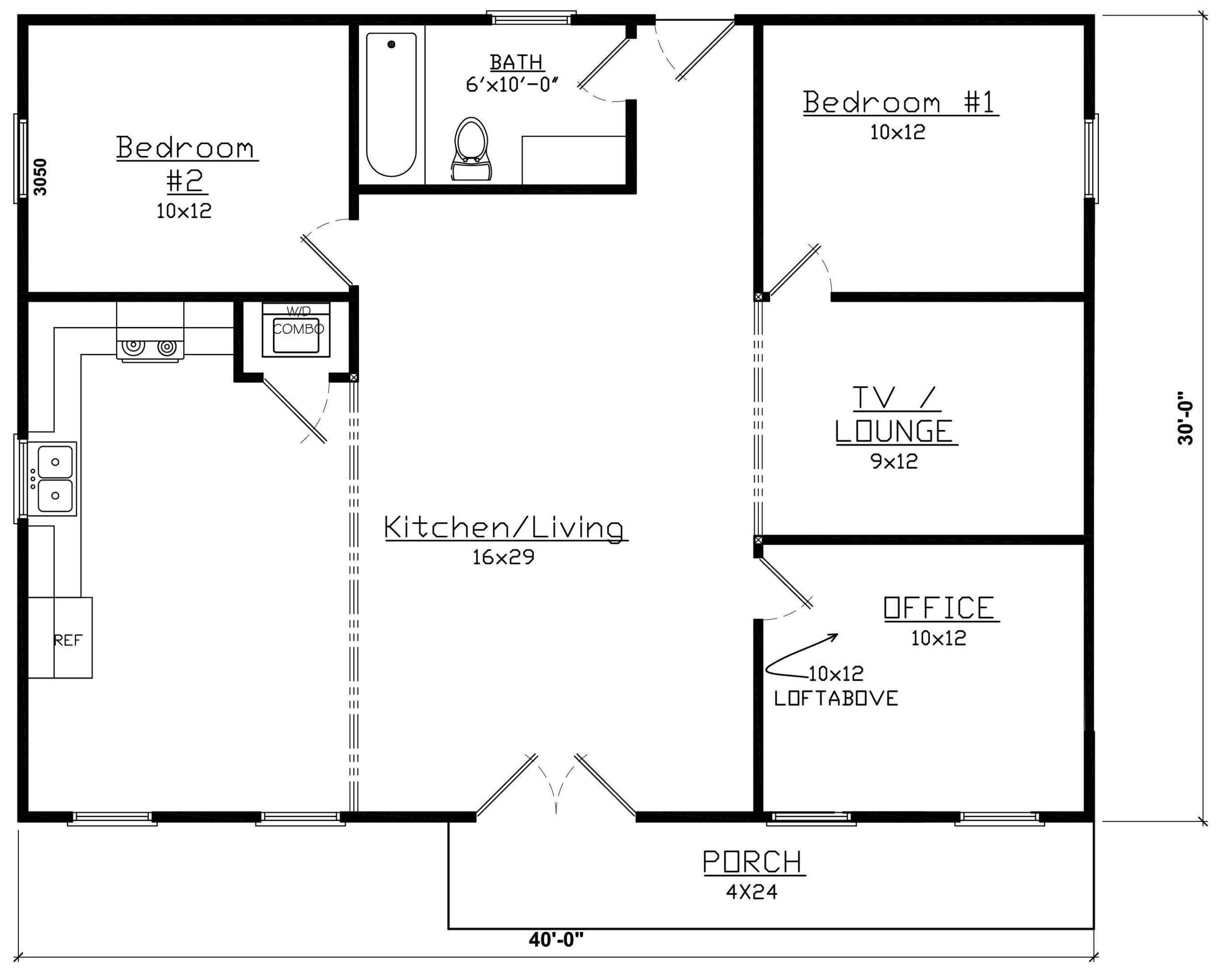 Floor plan for an MSH 1,200 sq. ft. Modern home kit