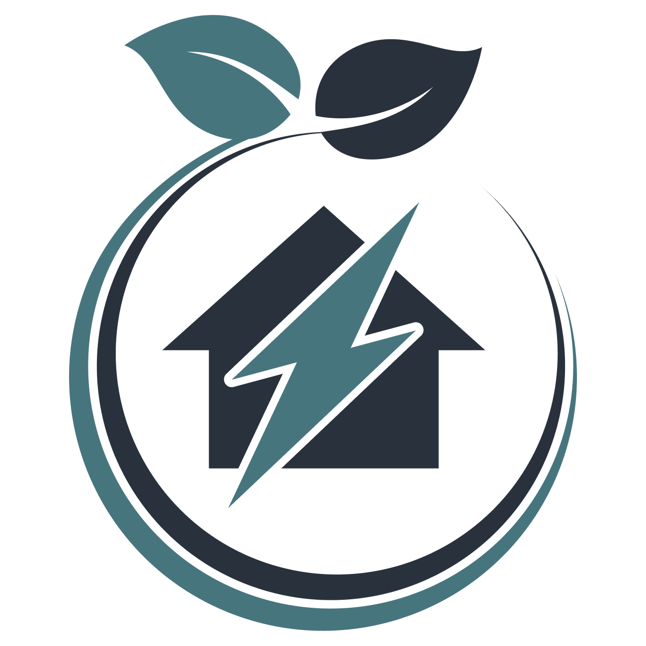 Icon of a home with a lightning bolt encircled with leaves