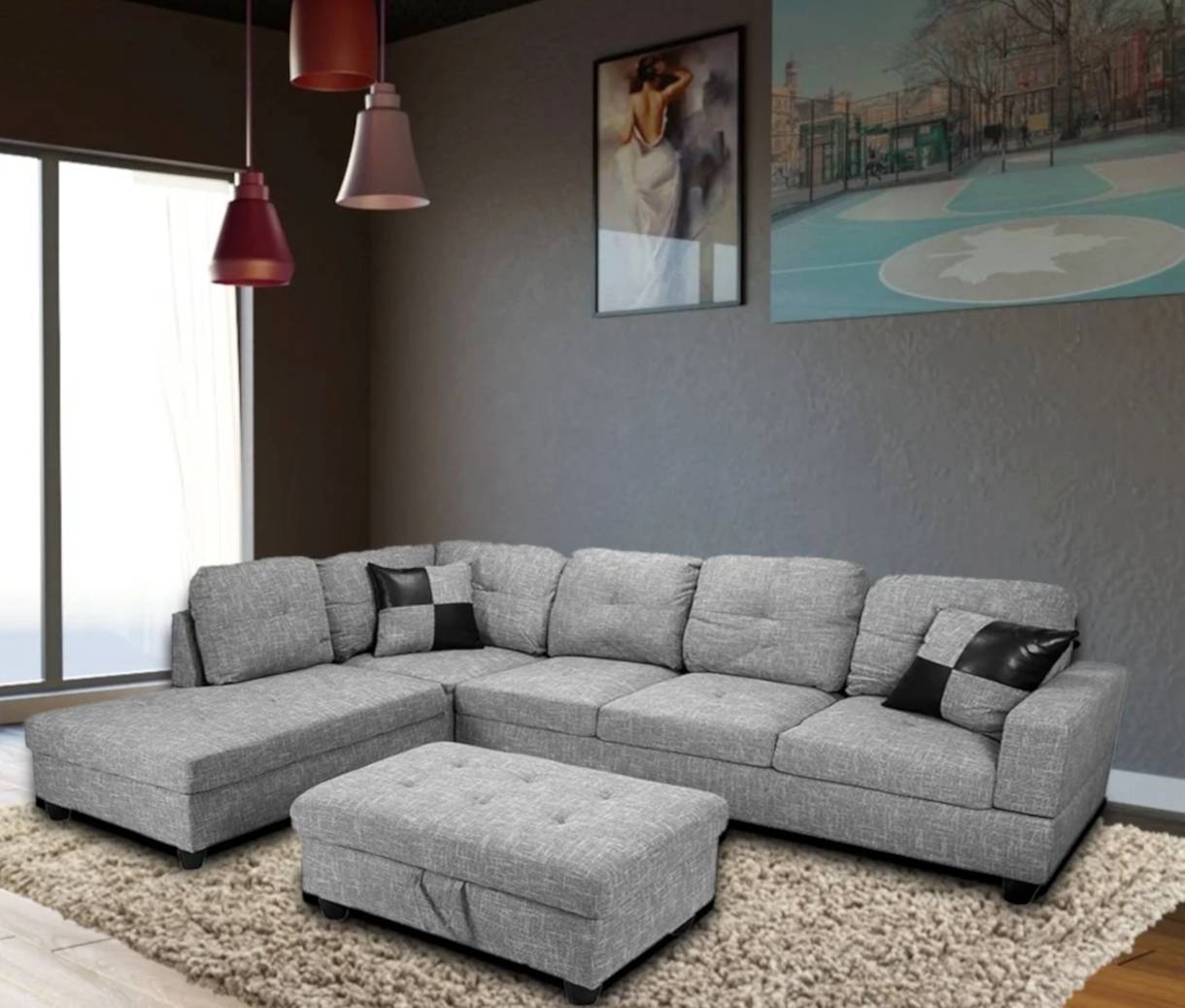 Photo of of an L-shaped sectional sofa