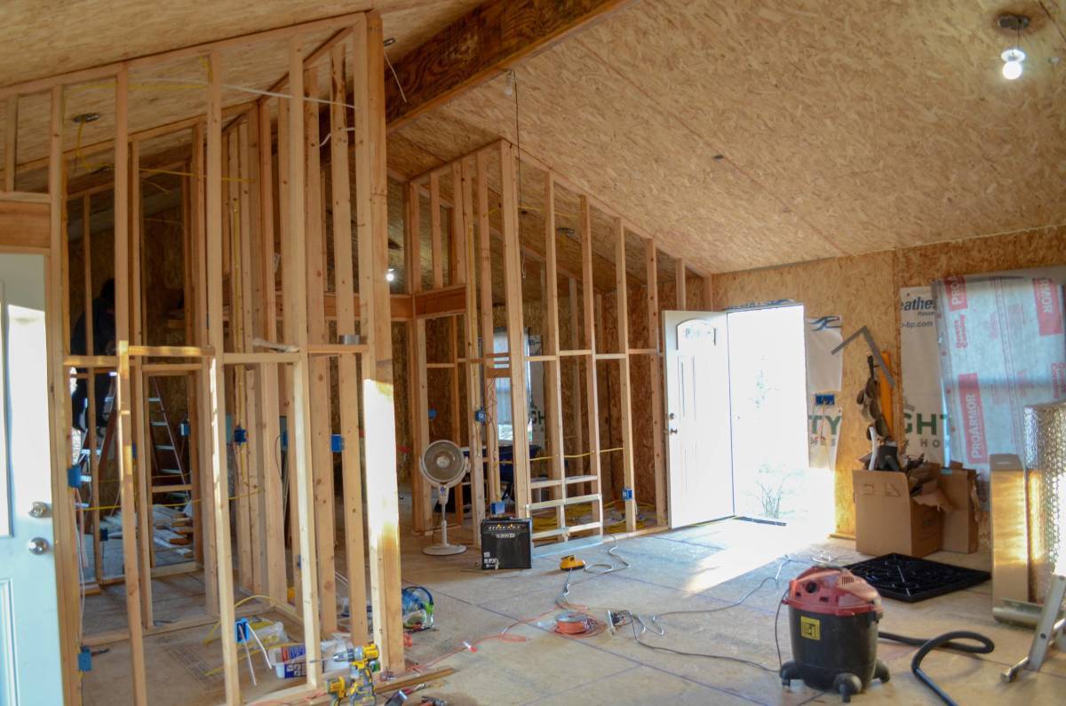 Photo of framed interior walls from an MSH Ranch kit