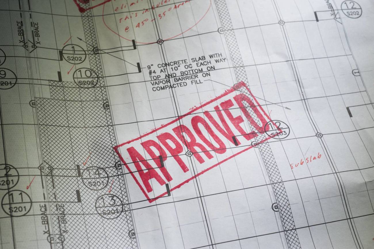 Building plans stamped approved