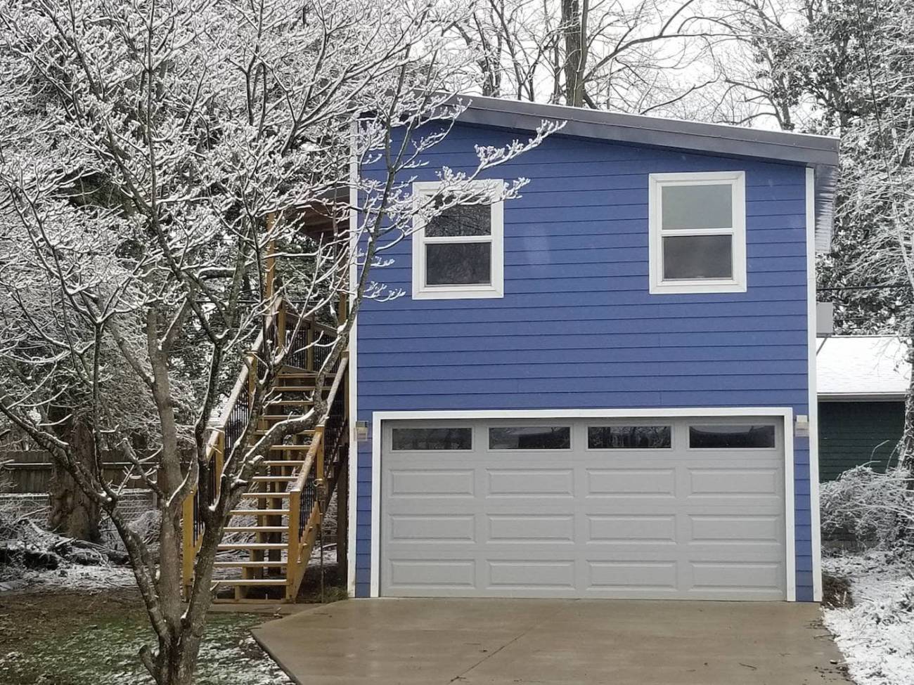 Completed carriage house kit in the snow