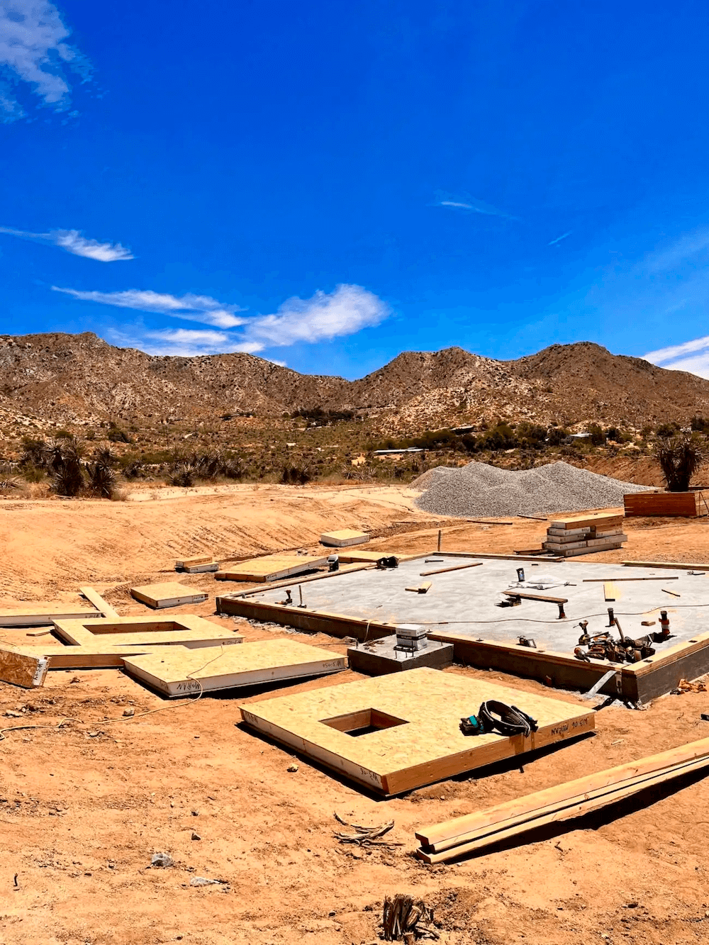 Modern model ready for construction on slab foundation in california desert