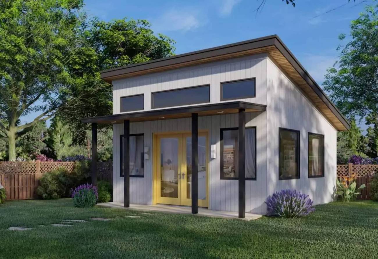 A small modern mother-in-law suite built as an accessory dwelling unit or ADU