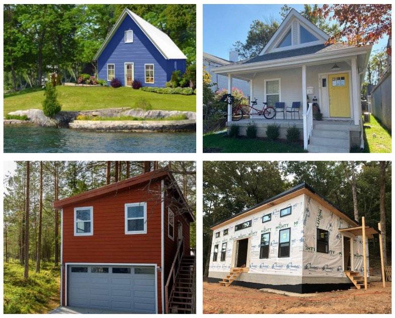 4 photos of kit homes in different locations