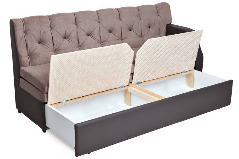 Folding light brown fabric sofa with storage